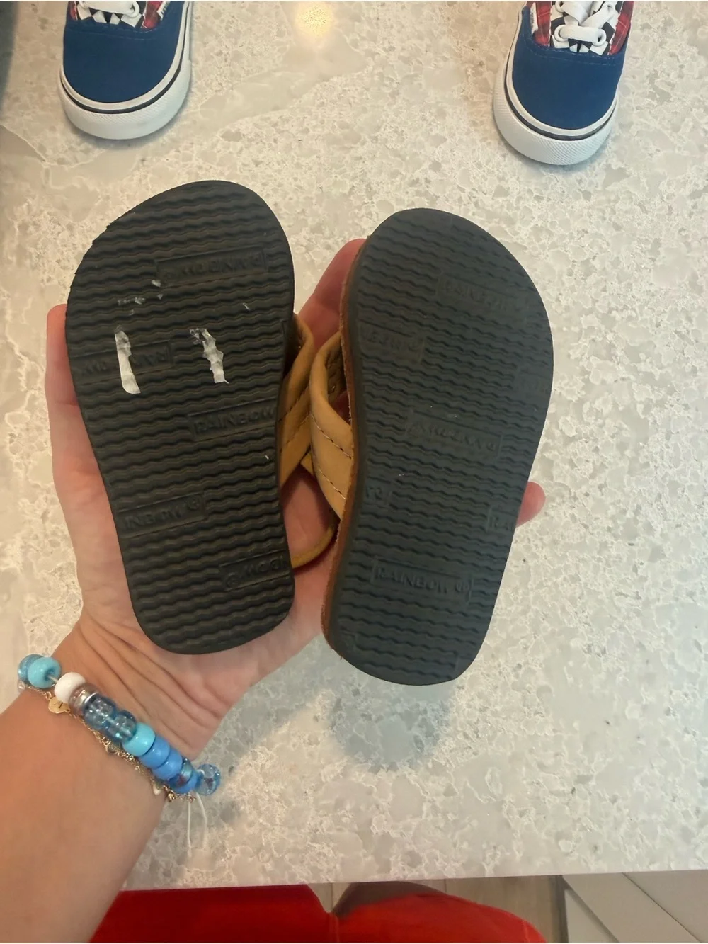 Rainbow Kids Tan Leather Toddler Flip Flops